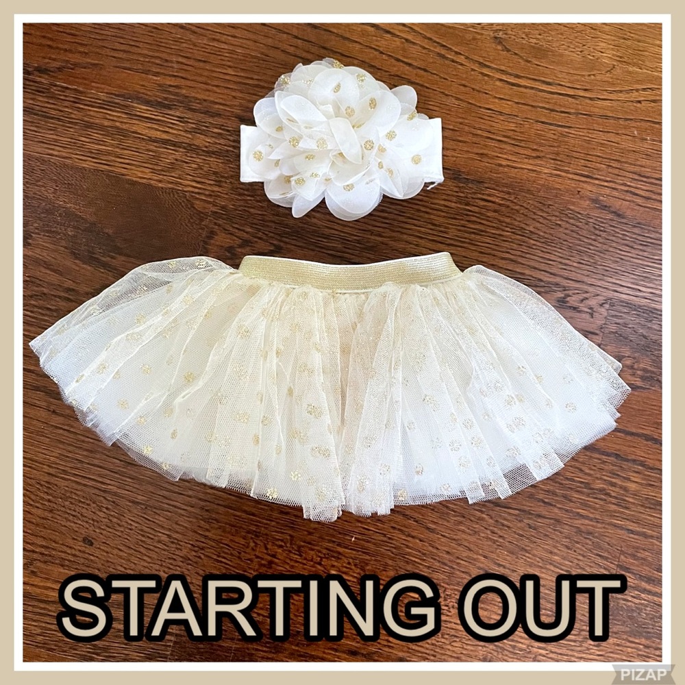 STARTING OUT SPARKLY CREAM TUTU & MATCHING BOW